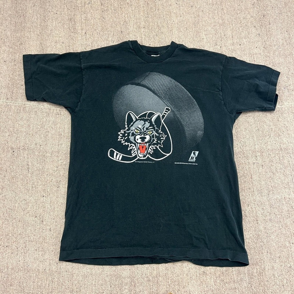 Vintage Chicago Wolves Shirt Mens XL Black 1990s AHL Hockey